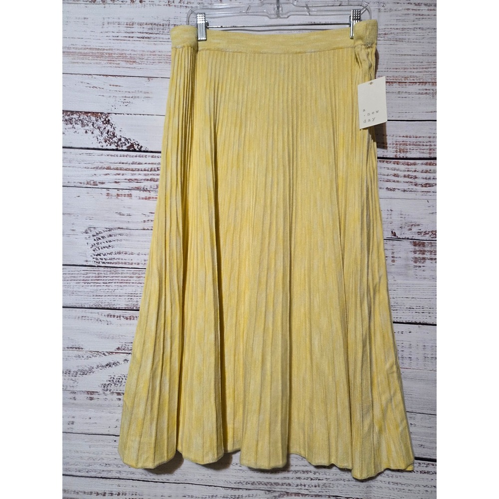 A New Day Yellow Pleat Midi Skirt XXL Space Dye Knit Elastic Waist Cottagecore